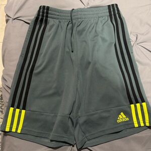 Adidas Boys Gray Shorts with Black and Yellow Accents